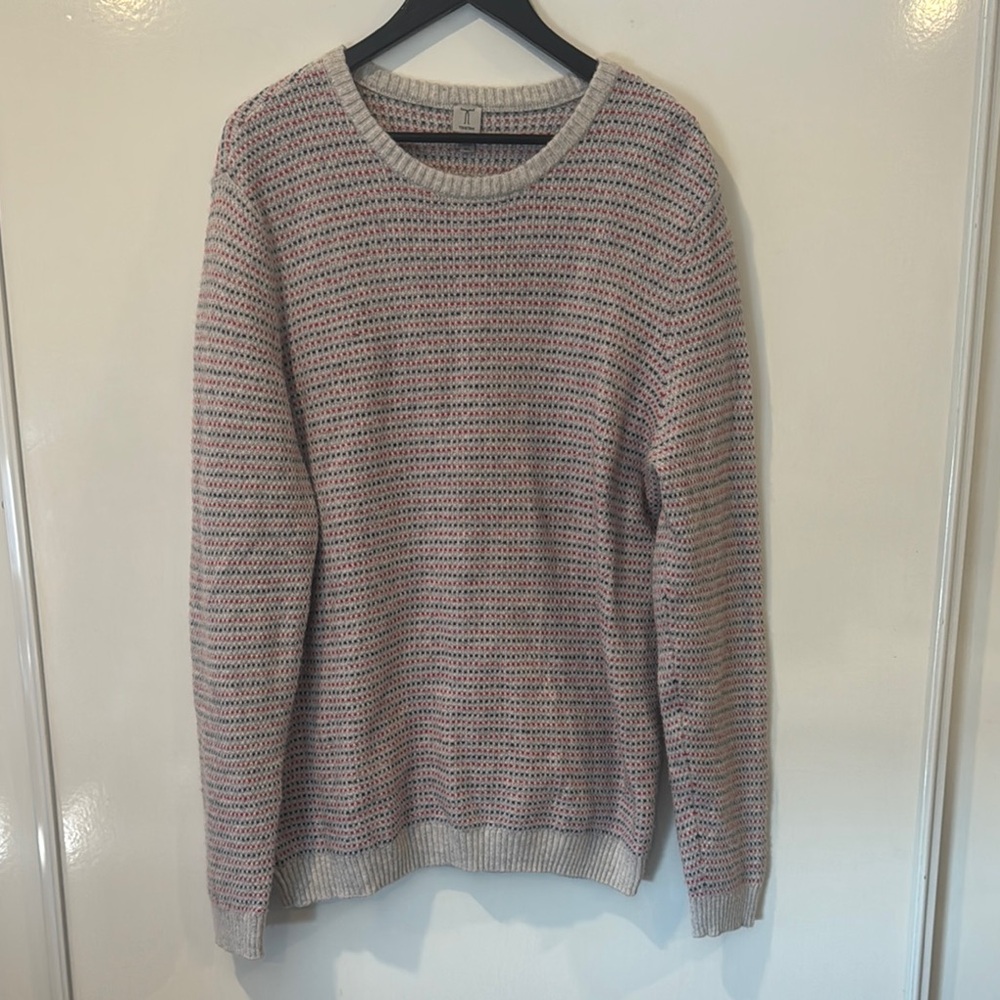 Tristan Red and Gray Crewneck Sweater with Textured Knit